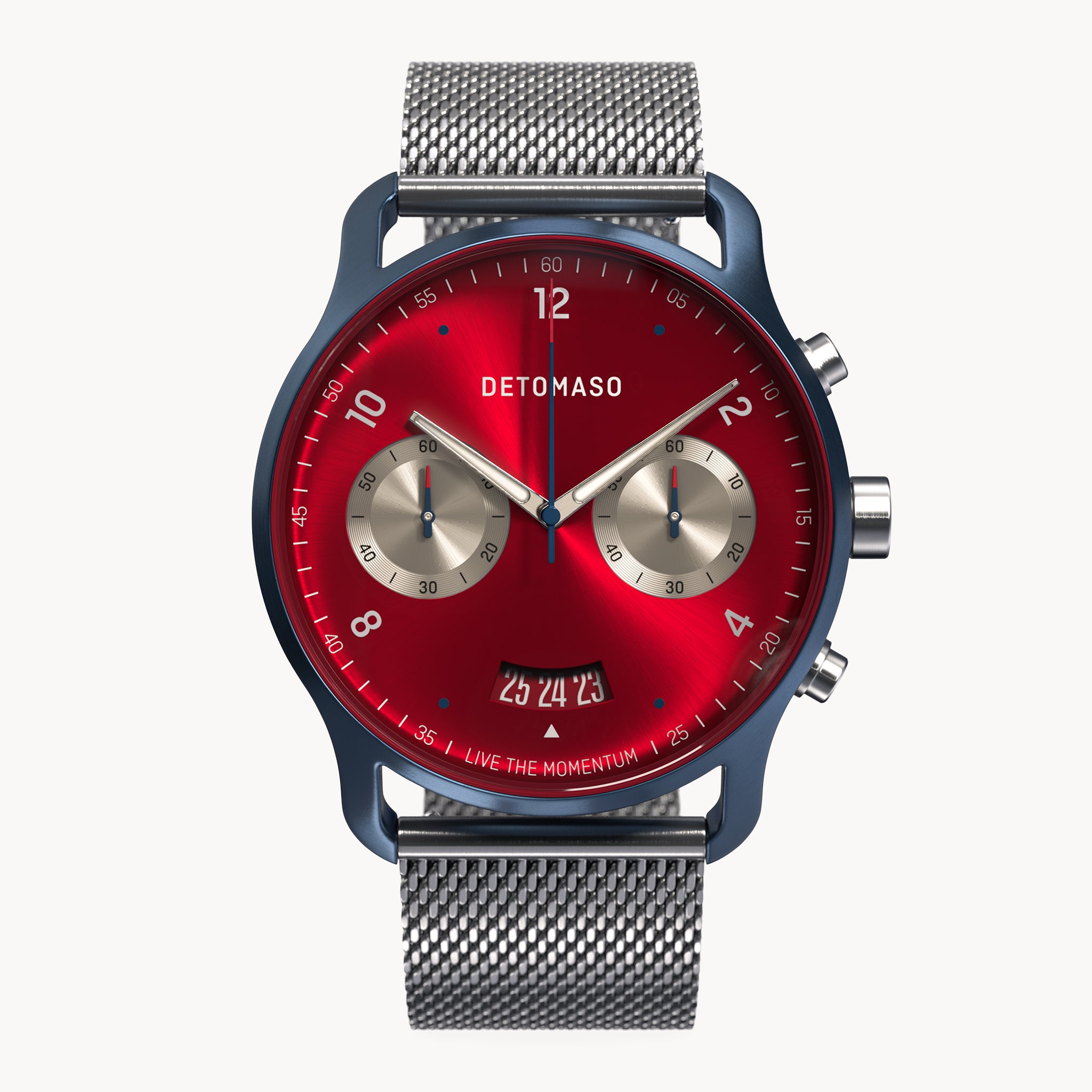 SORPASSO CHRONOGRAPH MACCHINA BLUE - Mesh Silver Brushed - Detomaso Watches