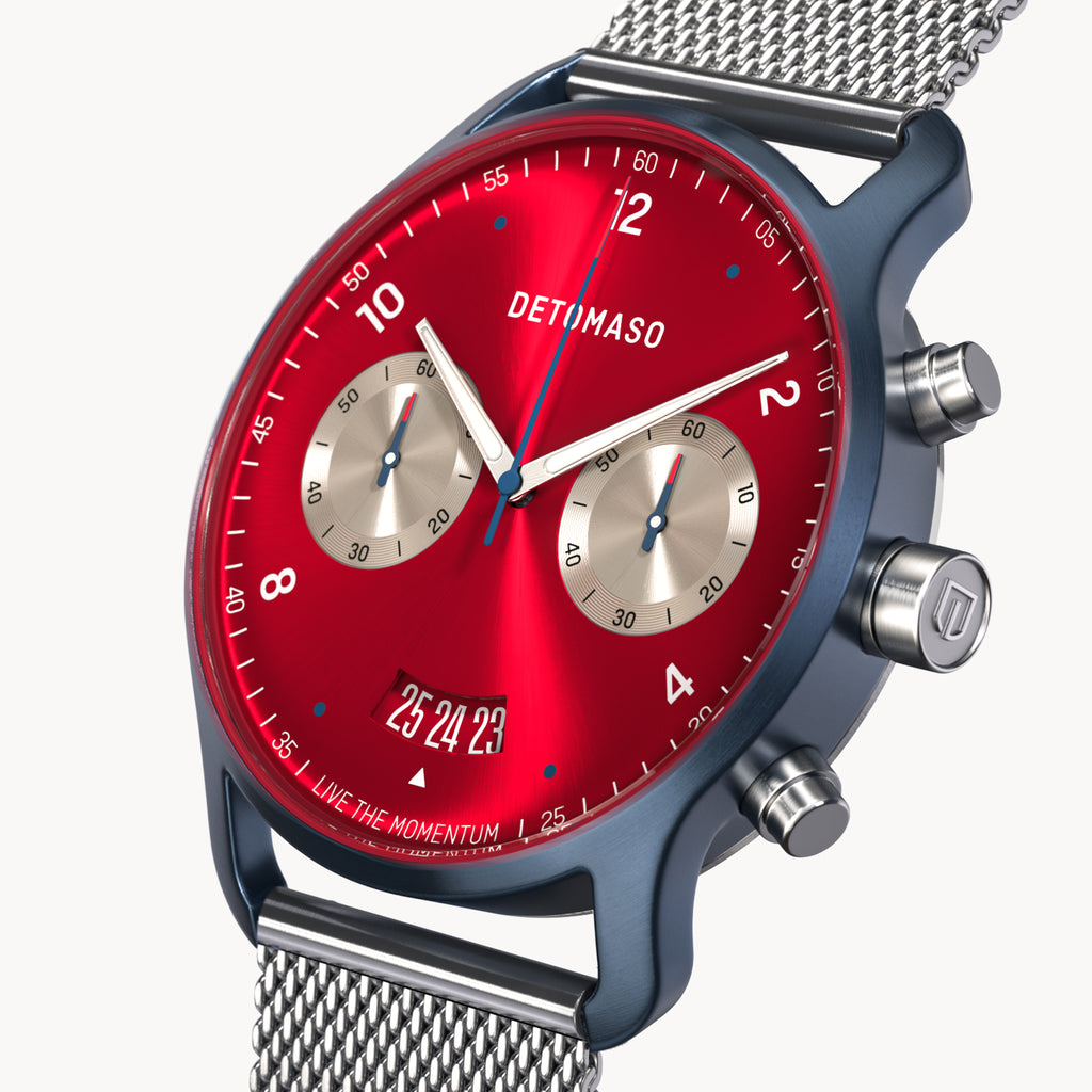 SORPASSO CHRONOGRAPH MACCHINA BLUE - Mesh Silver Brushed - Detomaso Watches