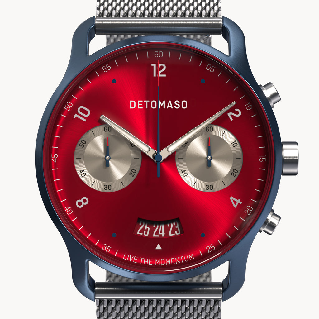SORPASSO CHRONOGRAPH MACCHINA BLUE - Mesh Silver Brushed - Detomaso Watches