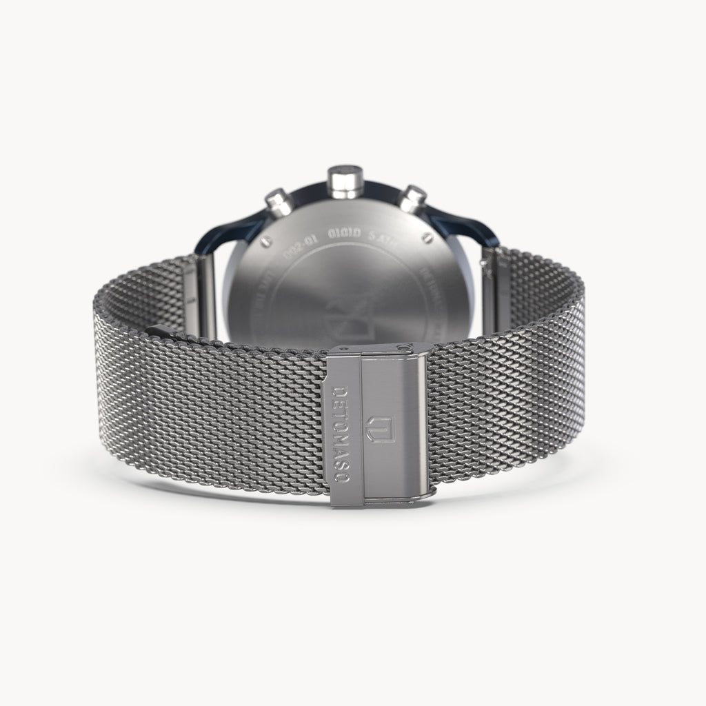 SORPASSO CHRONOGRAPH MACCHINA BLUE - Mesh Silver Brushed - Detomaso Watches