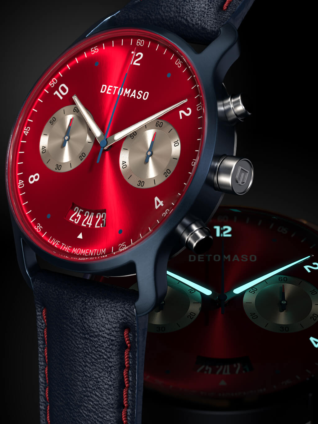 DeTomaso Sorpasso – Orologio Uomo Cronografo, Design Auto Sportiva, Cinturino In Pelle Blu, Cassa Acciaio 316L