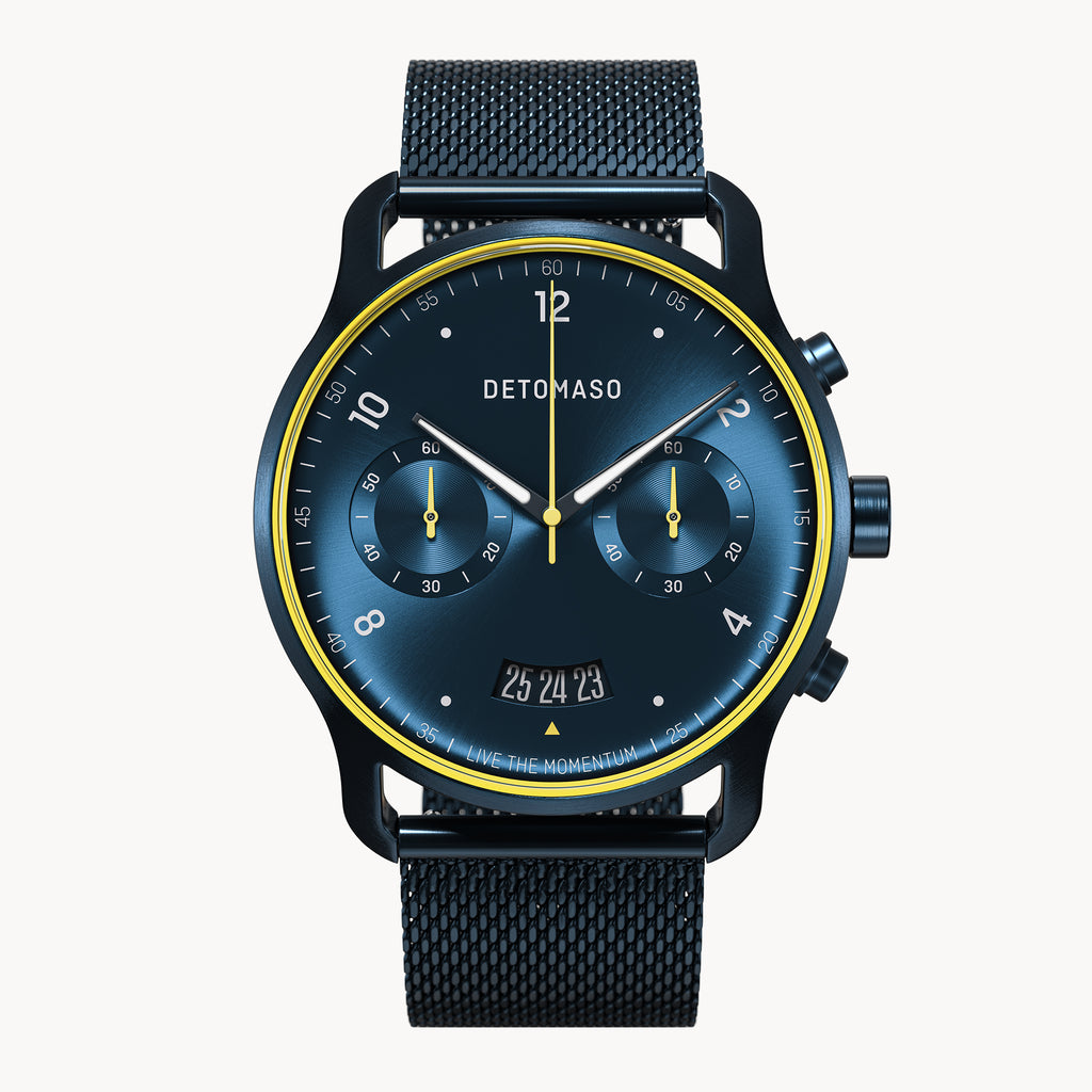 SORPASSO CHRONOGRAPH VELOCITÁ BLUE YELLOW - Mesh Dark blue Brushed - Detomaso Watches