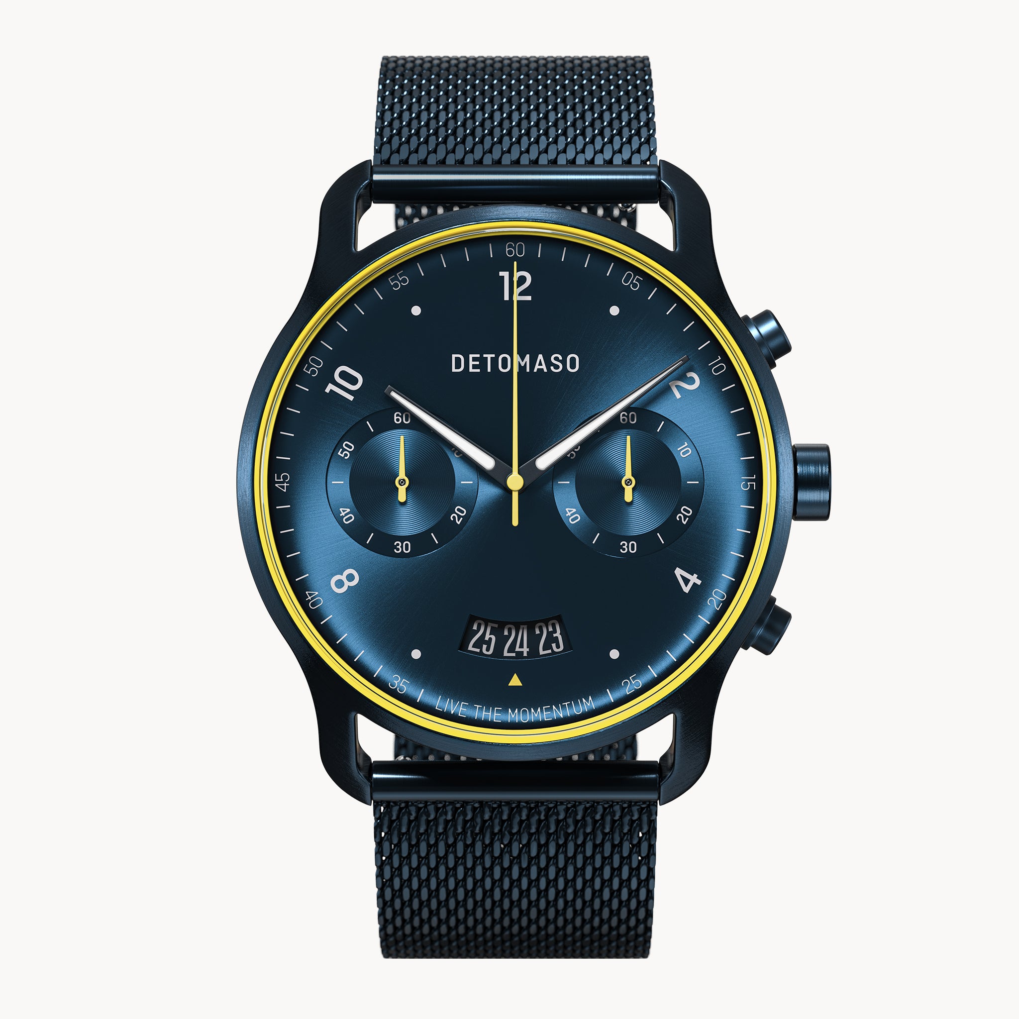 SORPASSO CHRONOGRAPH VELOCITÁ BLUE YELLOW - Mesh Dark blue Brushed - Detomaso Watches
