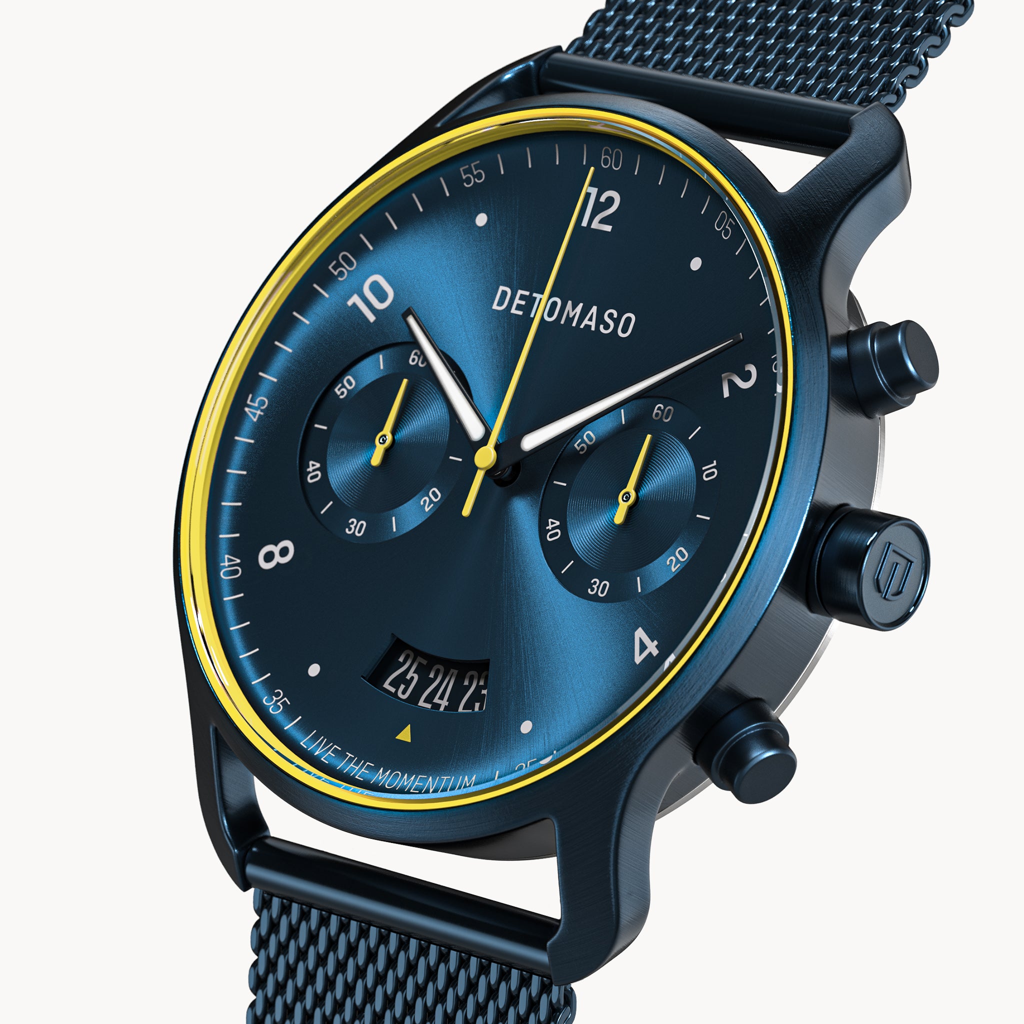 SORPASSO CHRONOGRAPH VELOCITÁ BLUE YELLOW - Mesh Dark blue Brushed - Detomaso Watches