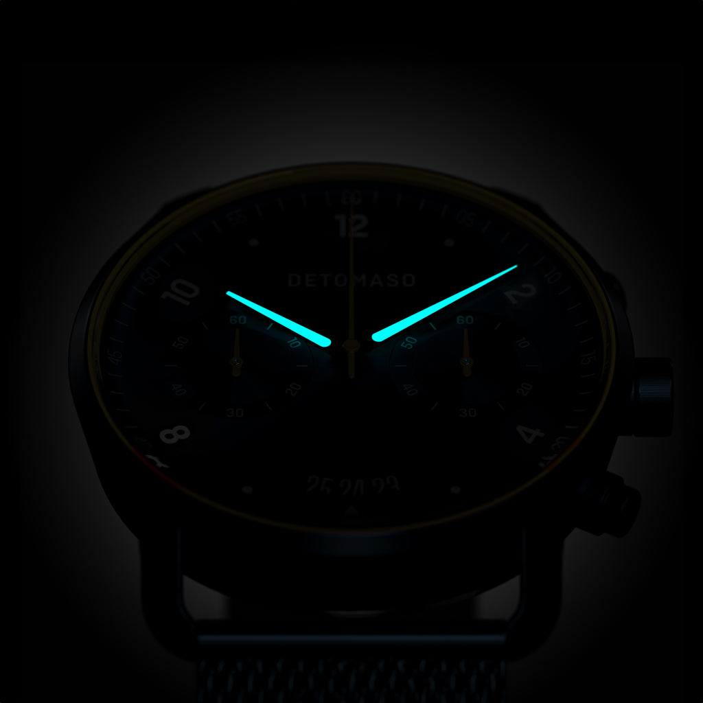 SORPASSO CHRONOGRAPH VELOCITÁ BLUE YELLOW - Mesh Dark blue Brushed - Detomaso Watches