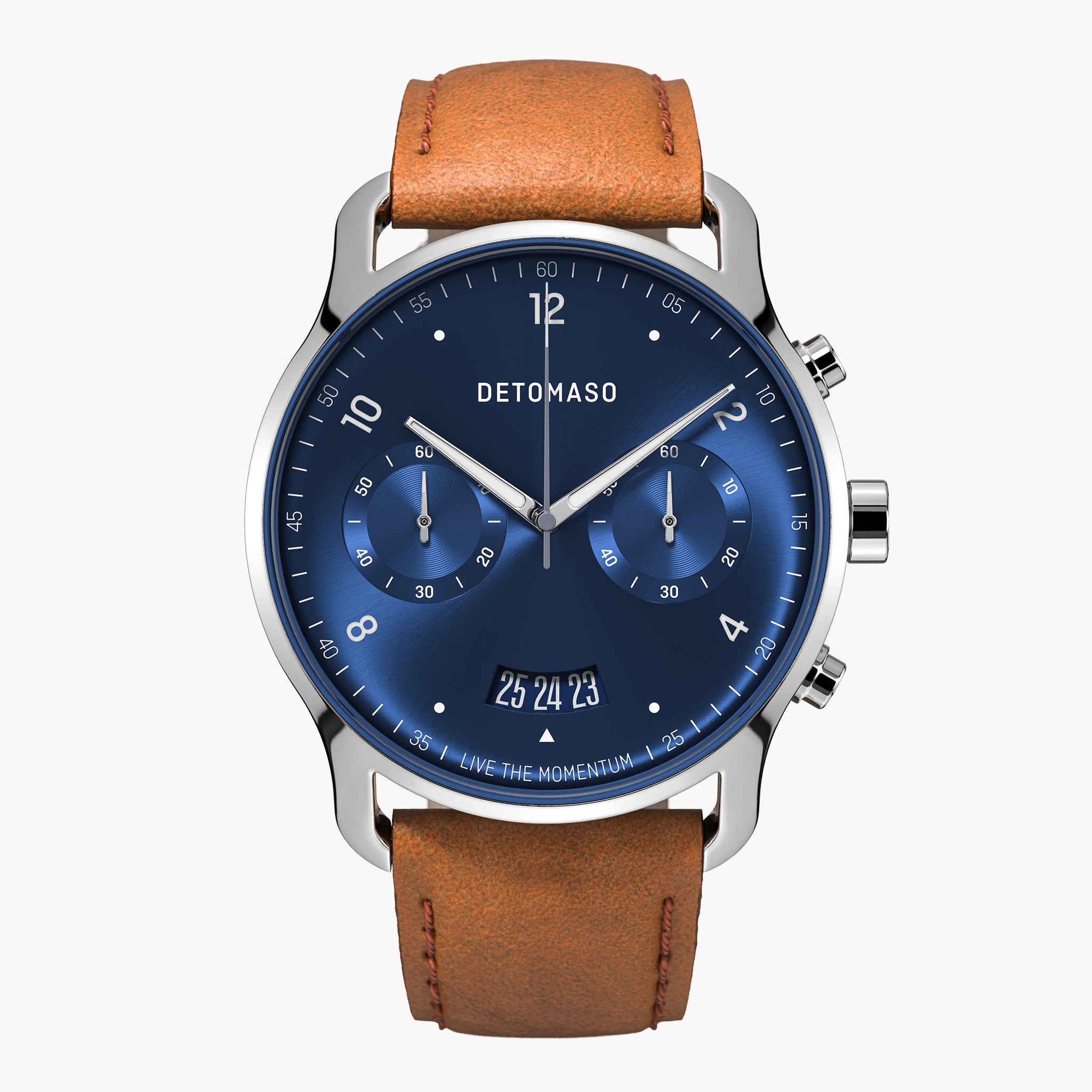SORPASSO CHRONOGRAPH SILVER BLUE - Leather Brown Classic - Detomaso Watches