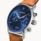 SORPASSO CHRONOGRAPH SILVER BLUE - Leather Brown Classic - Detomaso Watches