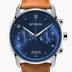 SORPASSO CHRONOGRAPH SILVER BLUE - Leather Brown Classic - Detomaso Watches