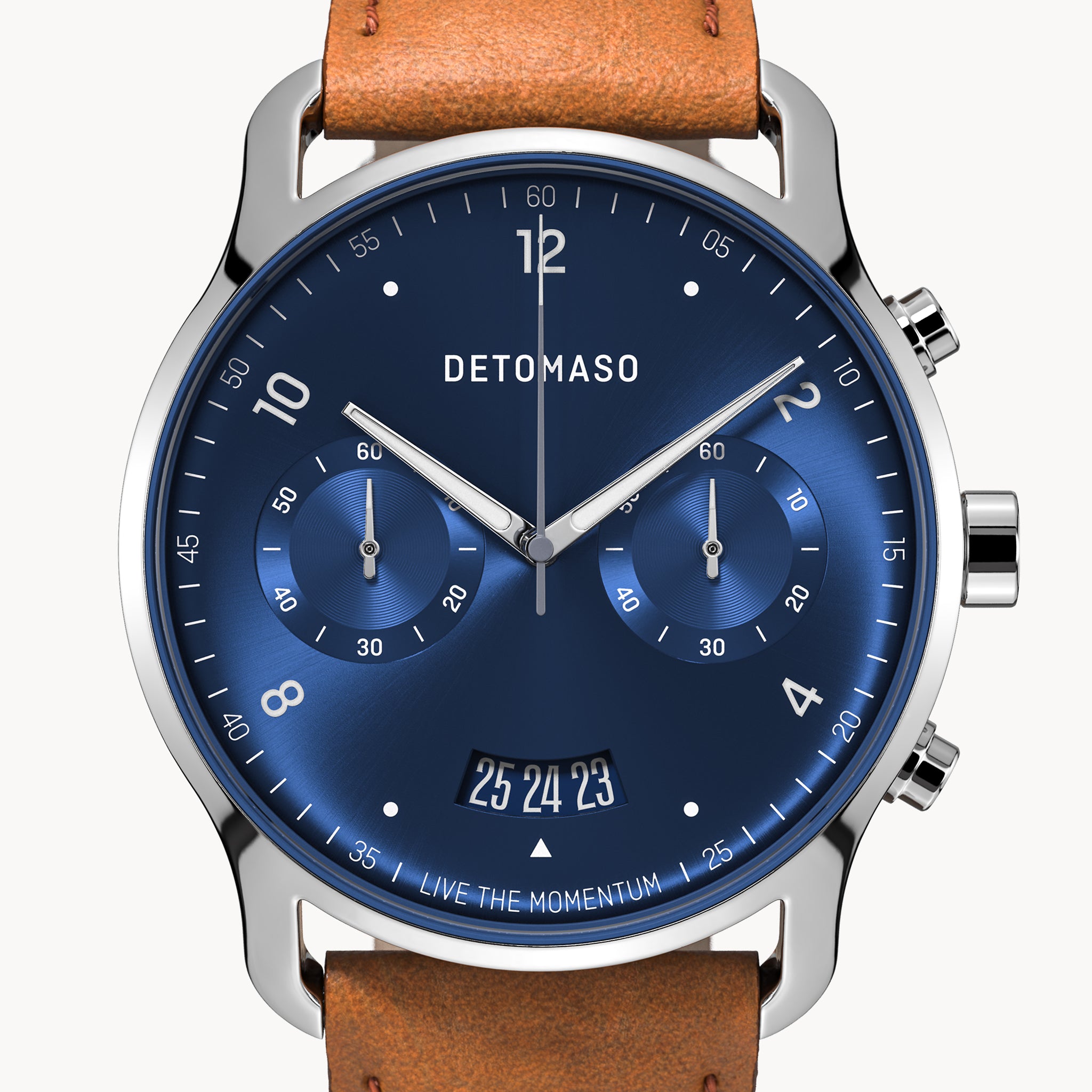 SORPASSO CHRONOGRAPH SILVER BLUE - Leather Brown Classic - Detomaso Watches