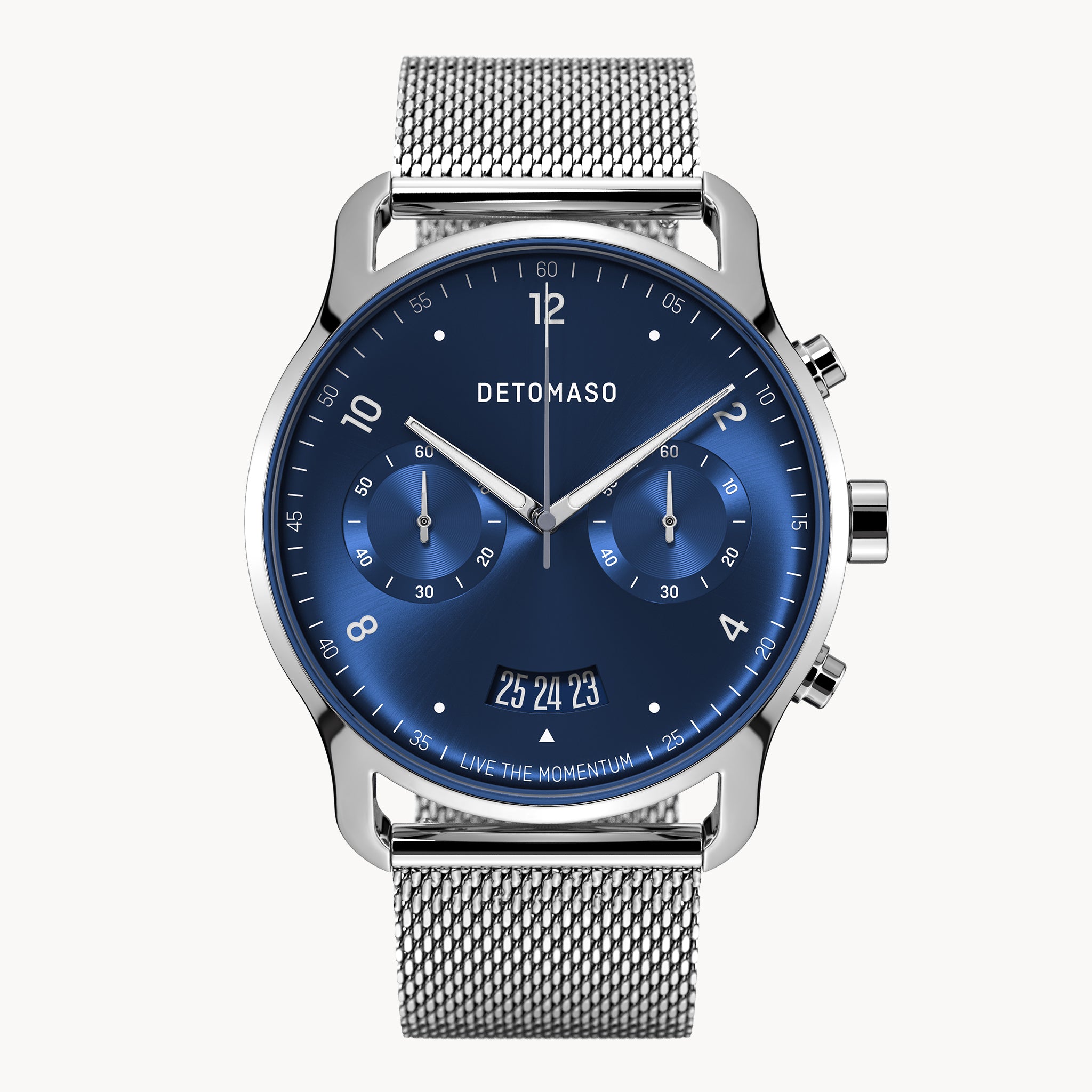 SORPASSO CHRONOGRAPH SILVER BLUE - Mesh Silver Glossy - Detomaso Watches