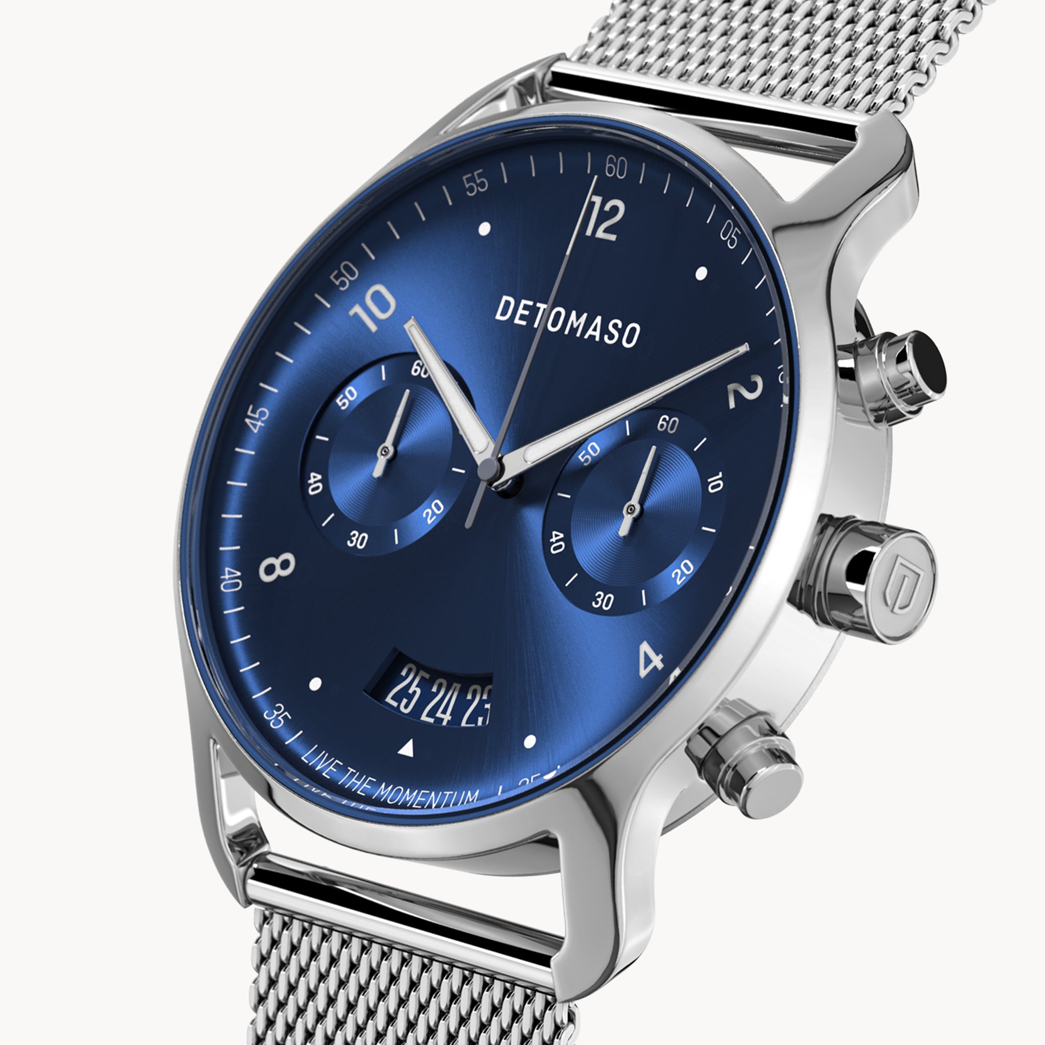 SORPASSO CHRONOGRAPH SILVER BLUE - Mesh Silver Glossy - Detomaso Watches