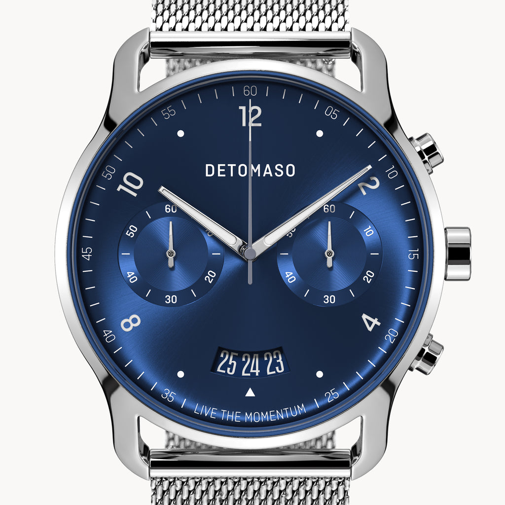 SORPASSO CHRONOGRAPH SILVER BLUE - Mesh Silver Glossy - Detomaso Watches
