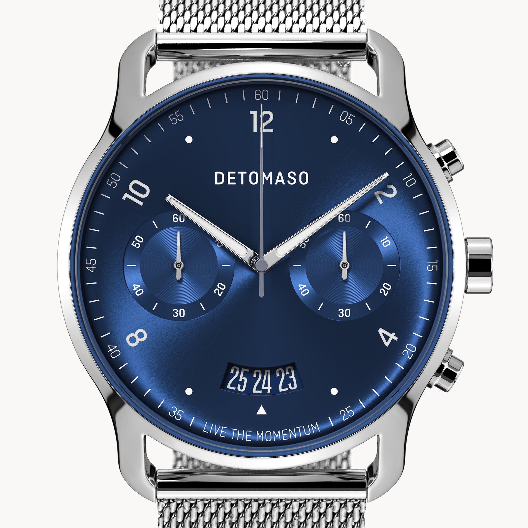 SORPASSO CHRONOGRAPH SILVER BLUE - Mesh Silver Glossy - Detomaso Watches