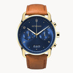 SORPASSO CHRONOGRAPH GOLD BLUE - Leather Brown Classic - Detomaso Watches