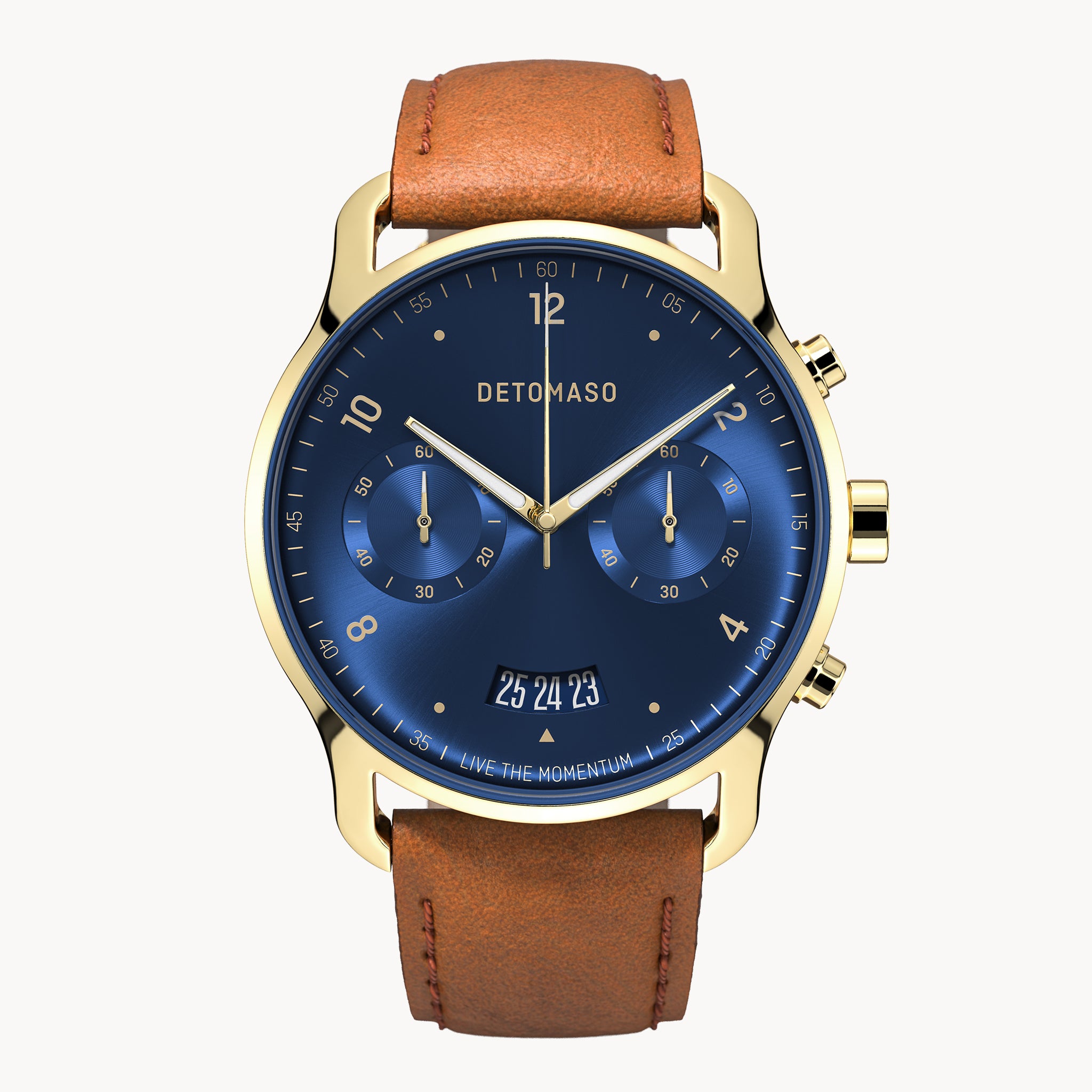 SORPASSO CHRONOGRAPH GOLD BLUE - Leather Brown Classic - Detomaso Watches