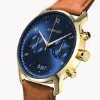 SORPASSO CHRONOGRAPH GOLD BLUE - Leather Brown Classic - Detomaso Watches