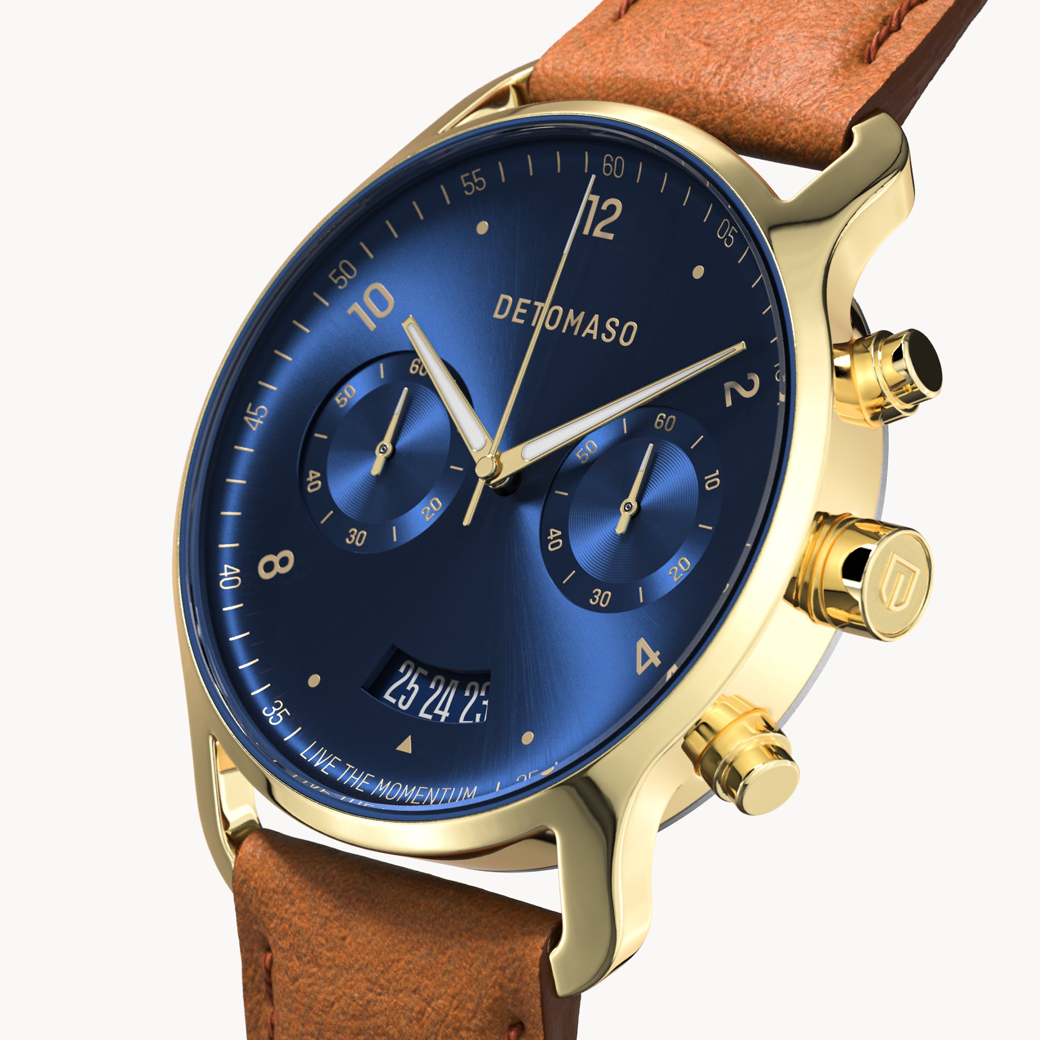 SORPASSO CHRONOGRAPH GOLD BLUE - Leather Brown Classic - Detomaso Watches