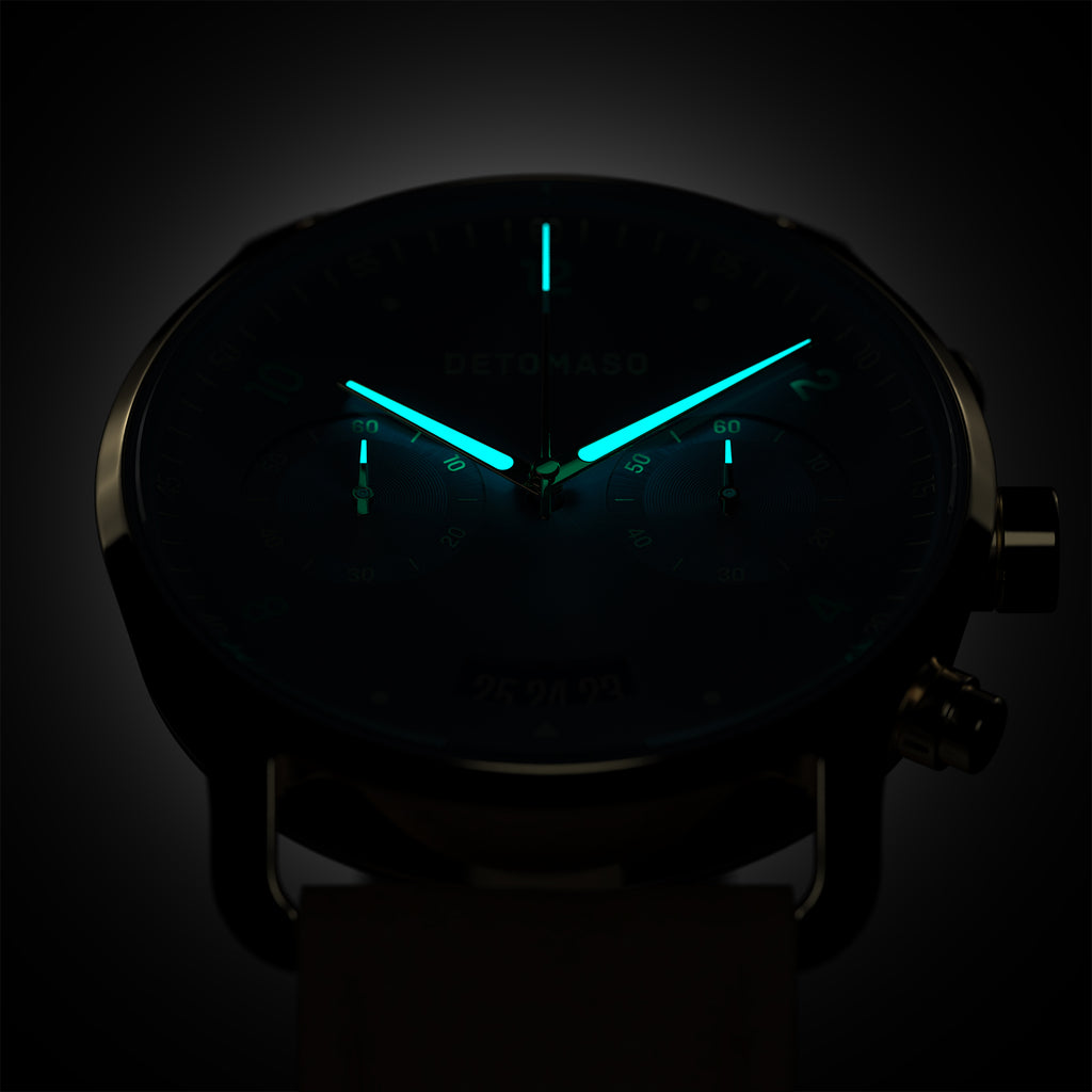 SORPASSO CHRONOGRAPH GOLD BLUE - Leather Brown Classic - Detomaso Watches