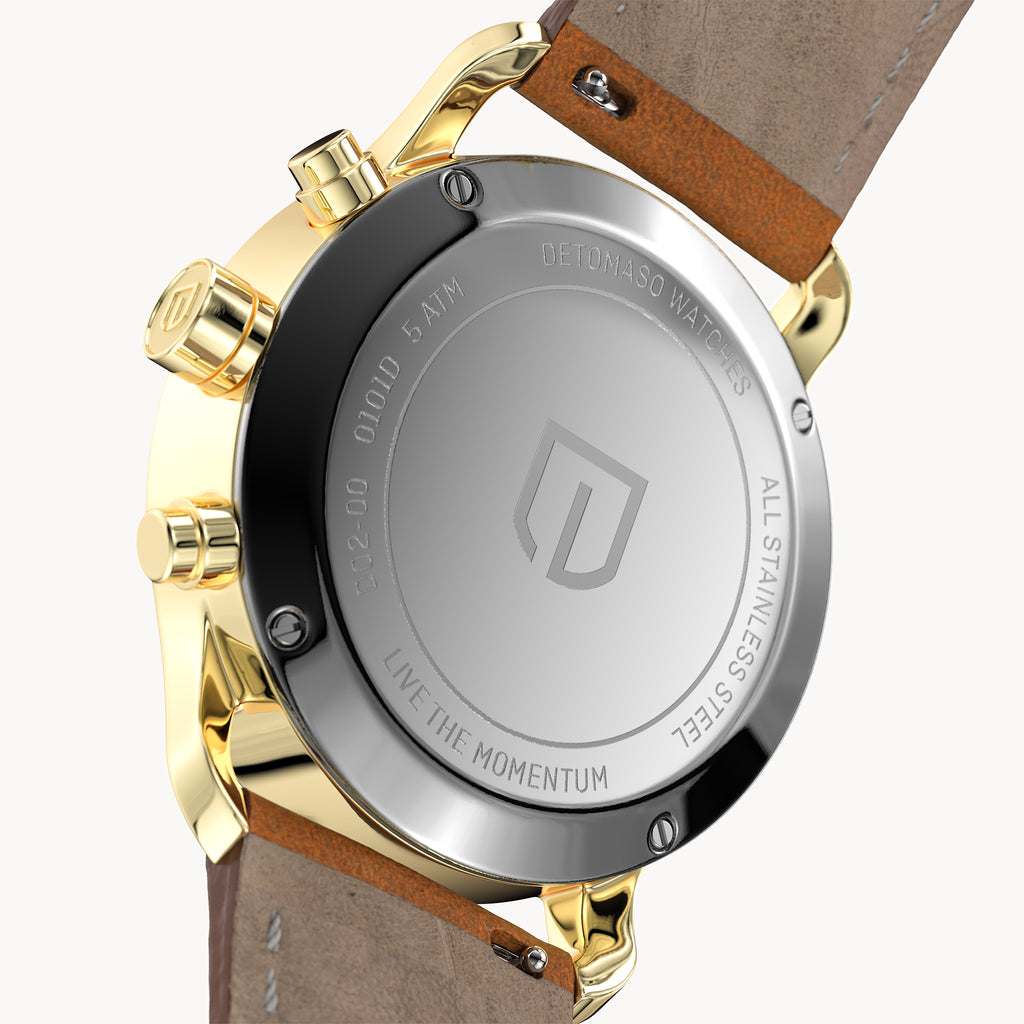 SORPASSO CHRONOGRAPH GOLD BLUE - Leather Brown Classic - Detomaso Watches