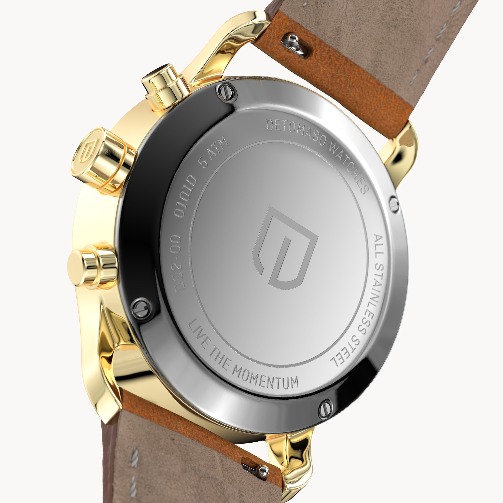 SORPASSO CHRONOGRAPH GOLD BLUE - Leather Brown Classic - Detomaso Watches