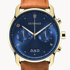 SORPASSO CHRONOGRAPH GOLD BLUE - Leather Brown Classic - Detomaso Watches