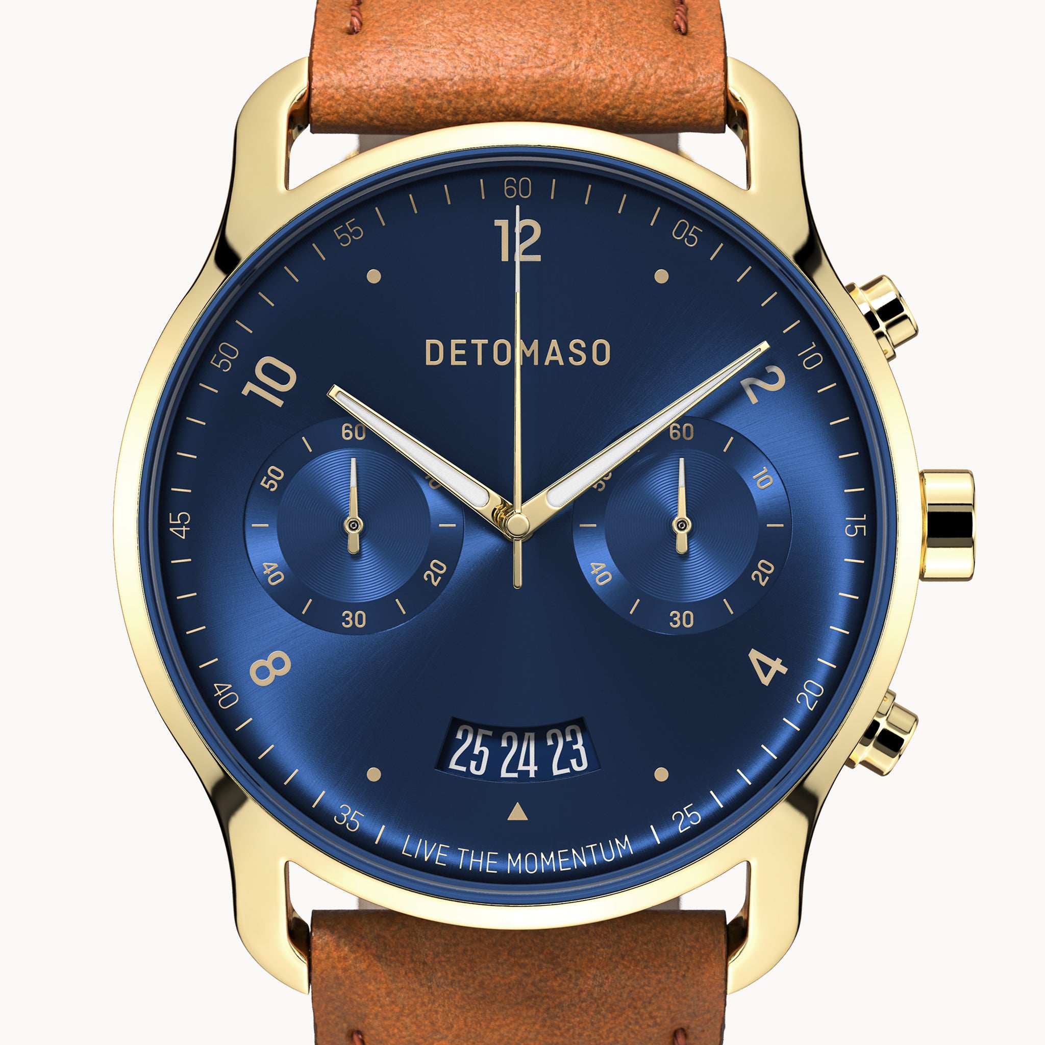 SORPASSO CHRONOGRAPH GOLD BLUE - Leather Brown Classic - Detomaso Watches