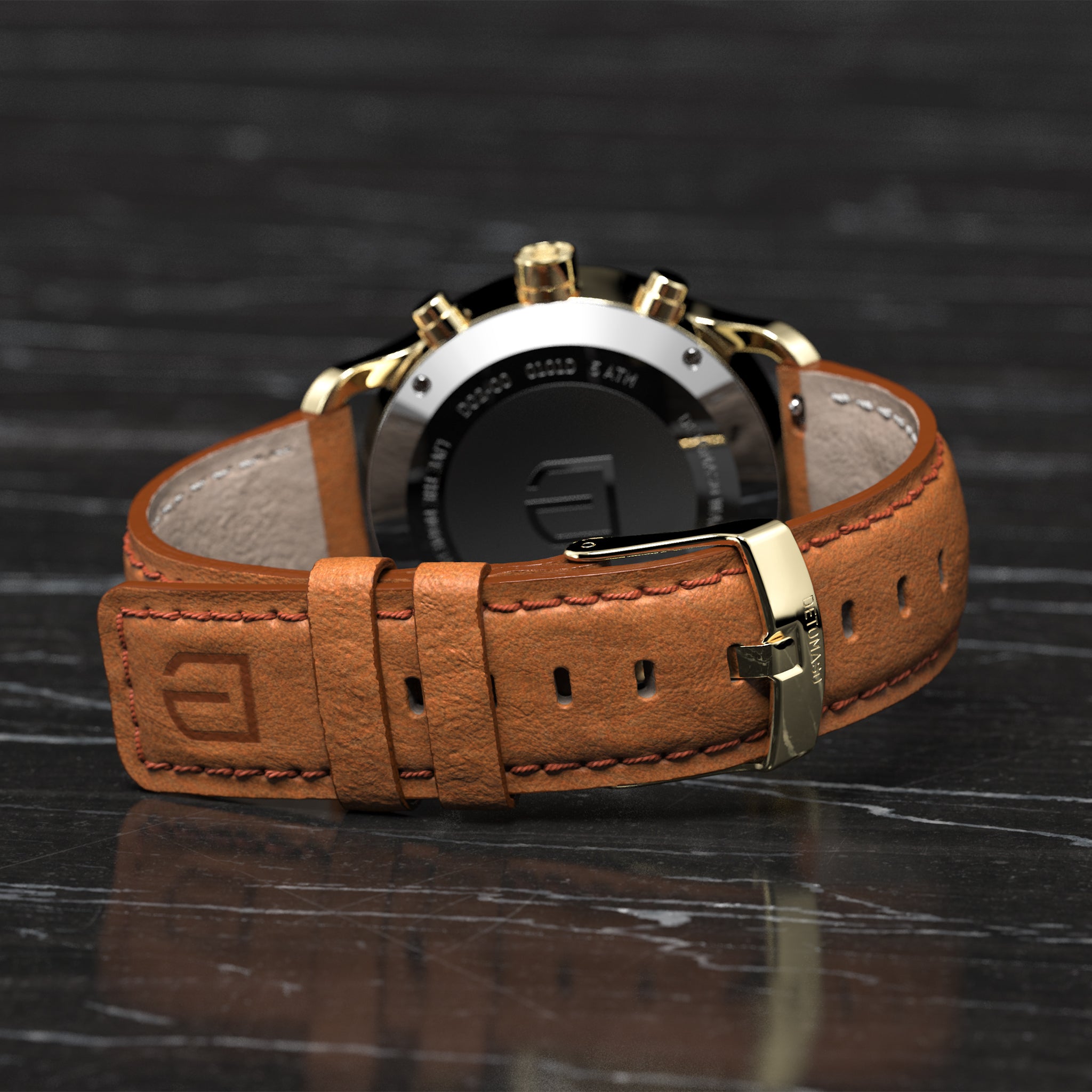 SORPASSO CHRONOGRAPH GOLD BLUE - Leather Brown Classic - Detomaso Watches