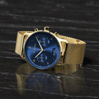SORPASSO CHRONOGRAPH GOLD BLUE - Mesh Gold Glossy - Detomaso Watches
