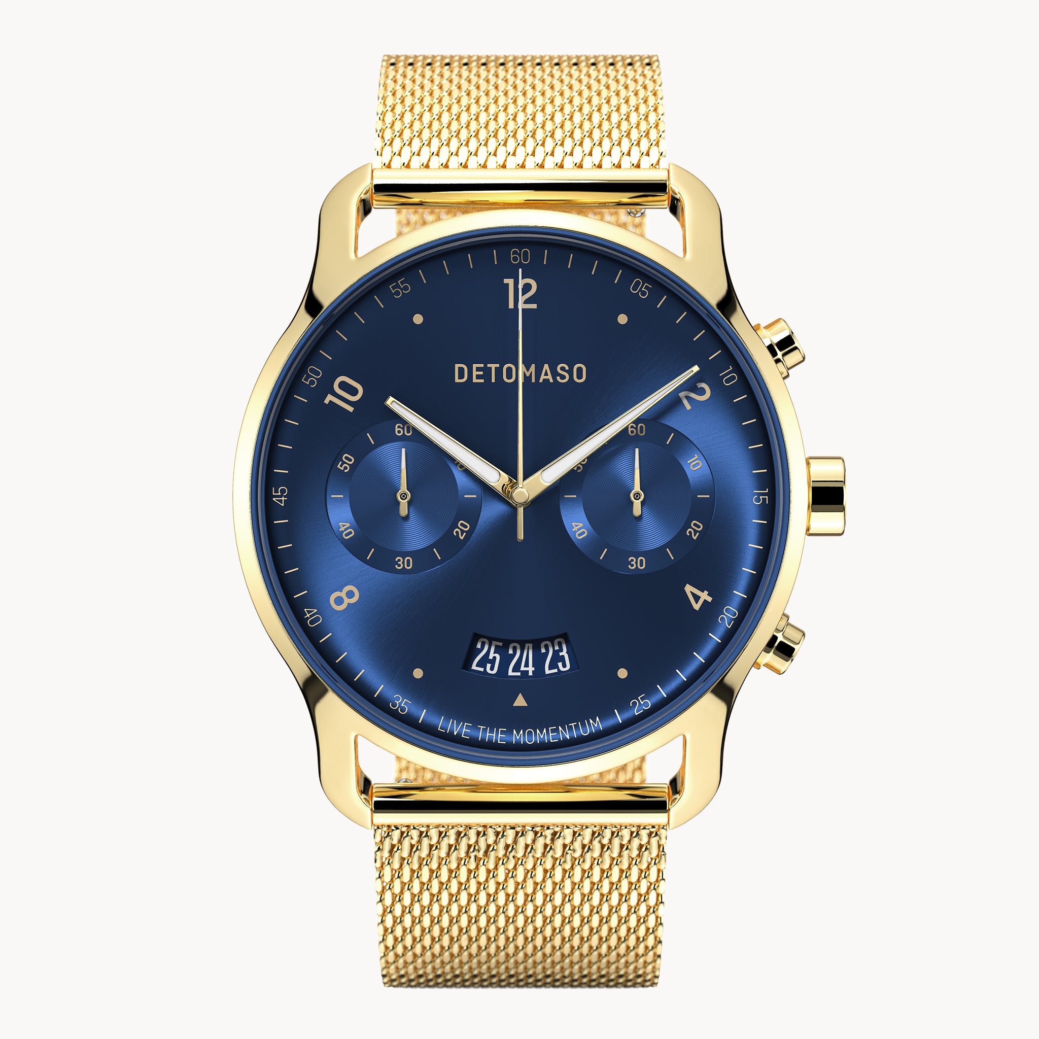 SORPASSO CHRONOGRAPH GOLD BLUE - Mesh Gold Glossy - Detomaso Watches