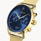 SORPASSO CHRONOGRAPH GOLD BLUE - Mesh Gold Glossy - Detomaso Watches