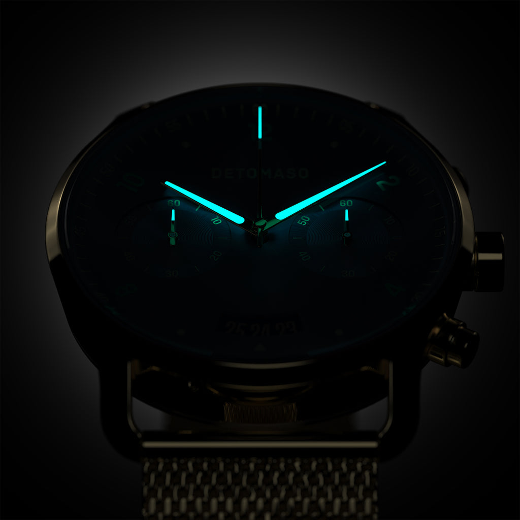 SORPASSO CHRONOGRAPH GOLD BLUE - Mesh Gold Glossy - Detomaso Watches