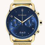 SORPASSO CHRONOGRAPH GOLD BLUE - Mesh Gold Glossy - Detomaso Watches