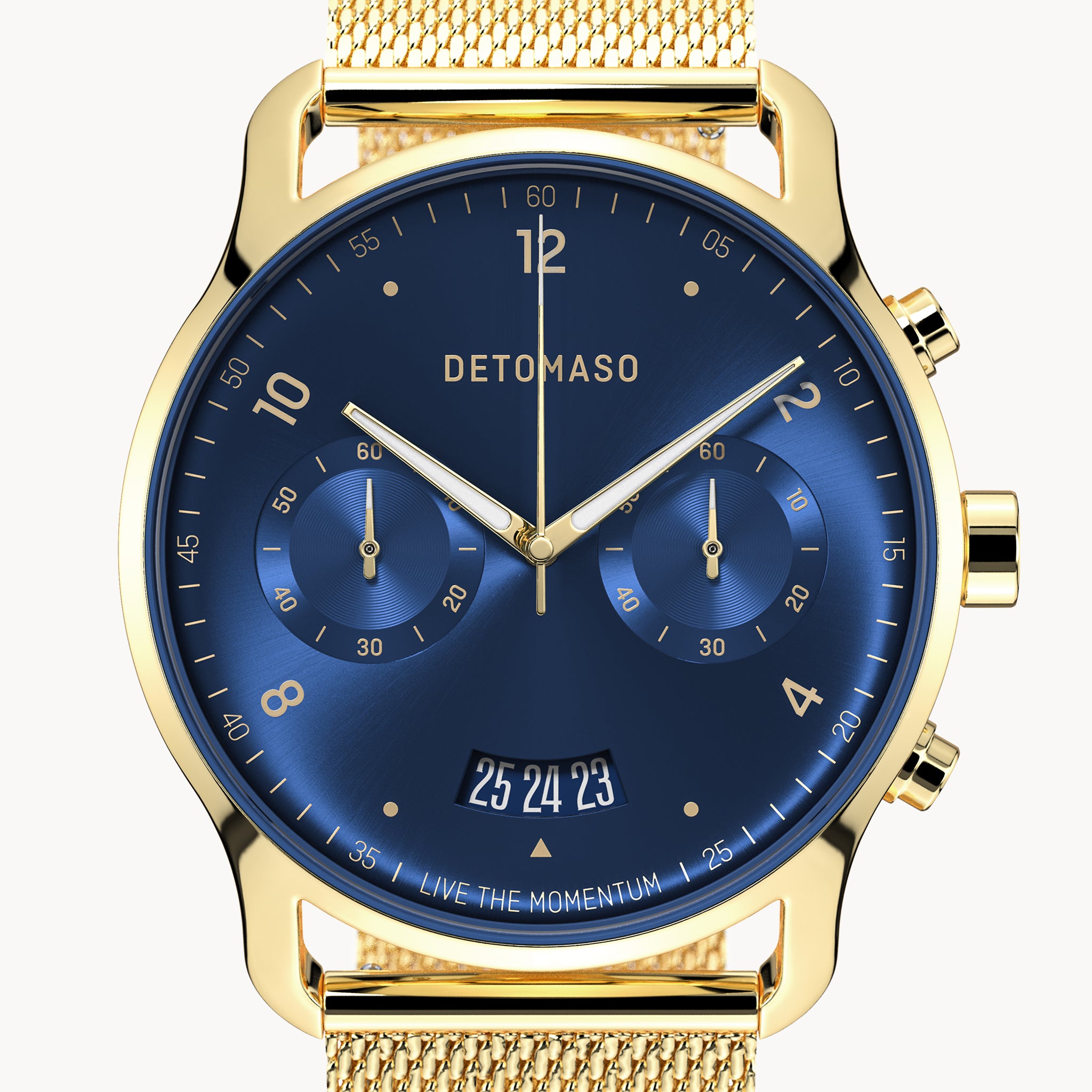 SORPASSO CHRONOGRAPH GOLD BLUE - Mesh Gold Glossy - Detomaso Watches