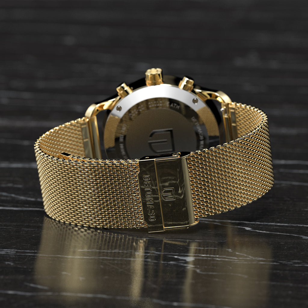 SORPASSO CHRONOGRAPH GOLD BLUE - Mesh Gold Glossy - Detomaso Watches