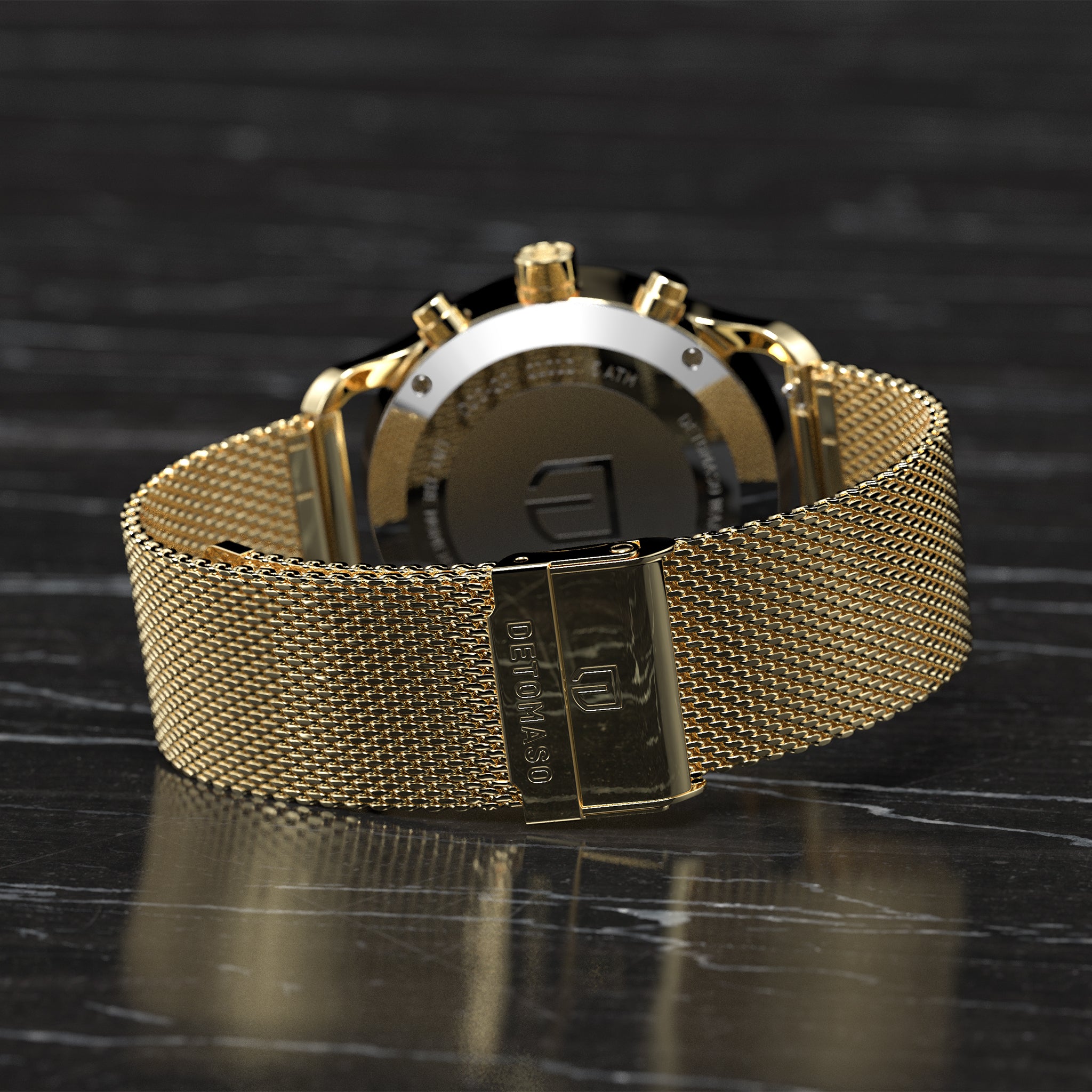 SORPASSO CHRONOGRAPH GOLD BLUE - Mesh Gold Glossy - Detomaso Watches