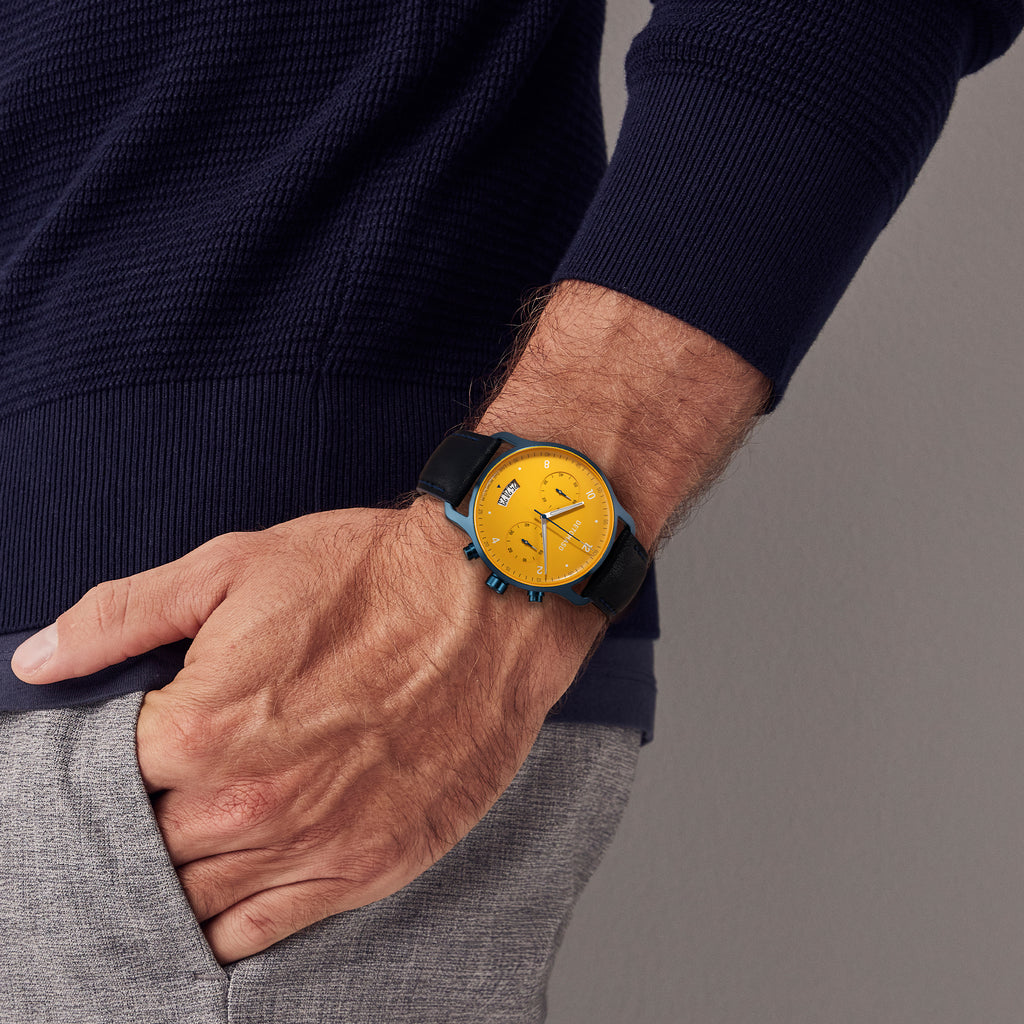 SORPASSO CHRONOGRAPH GIALLO BLU  - Leather Dark blue Classic - Detomaso Watches