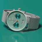 SORPASSO CHRONO MATTE GREEN - Mesh Silver Matte - Detomaso Watches