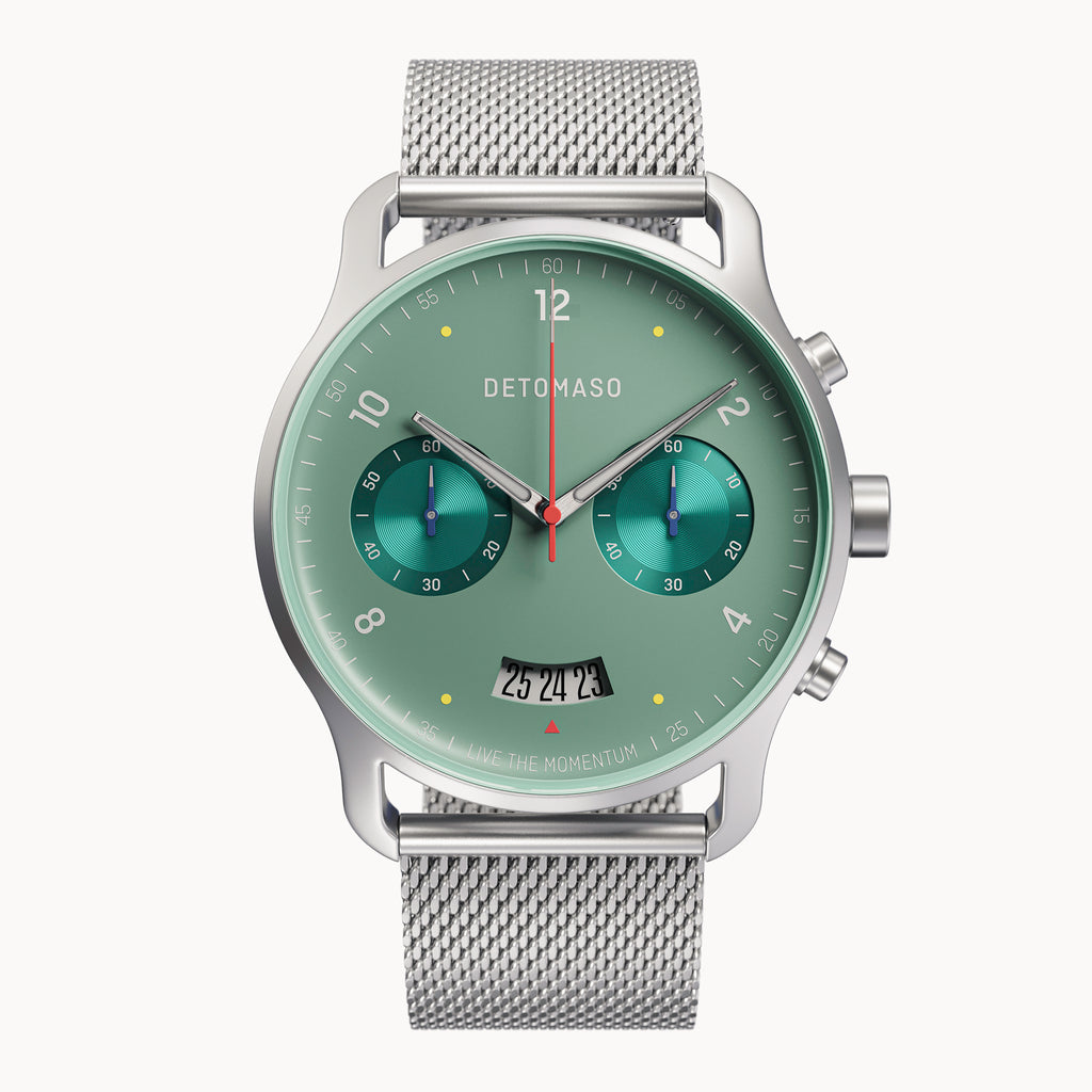 SORPASSO CHRONO MATTE GREEN - Mesh Silver Matte - Detomaso Watches