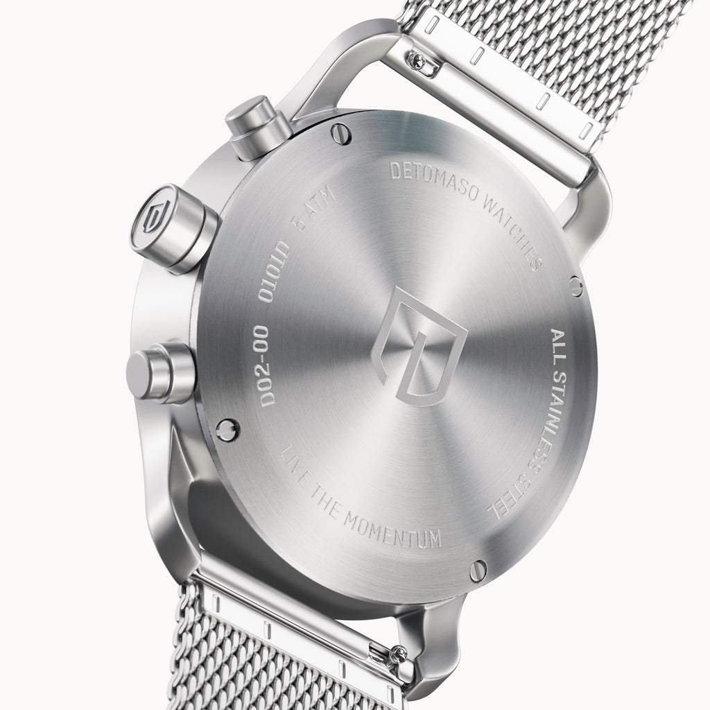 SORPASSO CHRONO MATTE GREEN - Mesh Silver Matte - Detomaso Watches