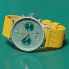 SORPASSO CHRONO MATTE GREEN - Ocean Plastic Yellow Woven - Detomaso Watches