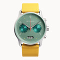 SORPASSO CHRONO MATTE GREEN - Ocean Plastic Yellow Woven - Detomaso Watches