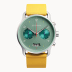 SORPASSO CHRONO MATTE GREEN - Ocean Plastic Yellow Woven - Detomaso Watches