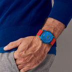 SORPASSO CHRONO MATTE BLUE - Ocean Plastic Red Woven - Detomaso Watches