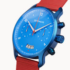 SORPASSO CHRONO MATTE BLUE - Ocean Plastic Red Woven - Detomaso Watches
