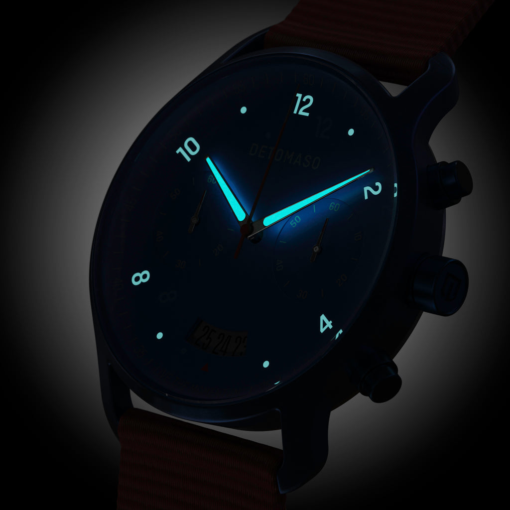 SORPASSO CHRONO MATTE BLUE - Ocean Plastic Red Woven - Detomaso Watches