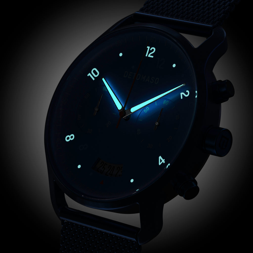 SORPASSO CHRONO MATTE BLUE - Mesh Dark Blue Brushed - Detomaso Watches
