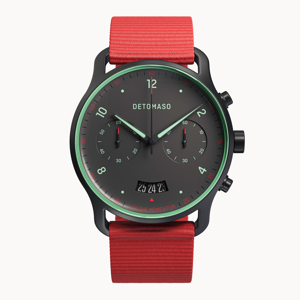 SORPASSO CHRONO GRAY MINT - Ocean Plastic Red Woven - Detomaso Watches