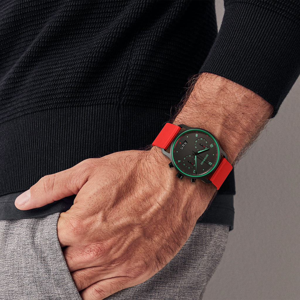 SORPASSO CHRONO GRAY MINT - Ocean Plastic Red Woven - Detomaso Watches