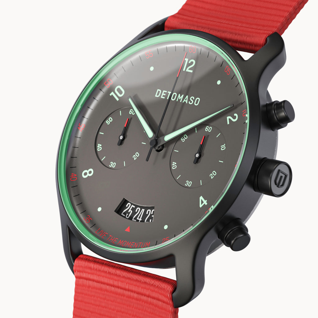 SORPASSO CHRONO GRAY MINT - Ocean Plastic Red Woven - Detomaso Watches