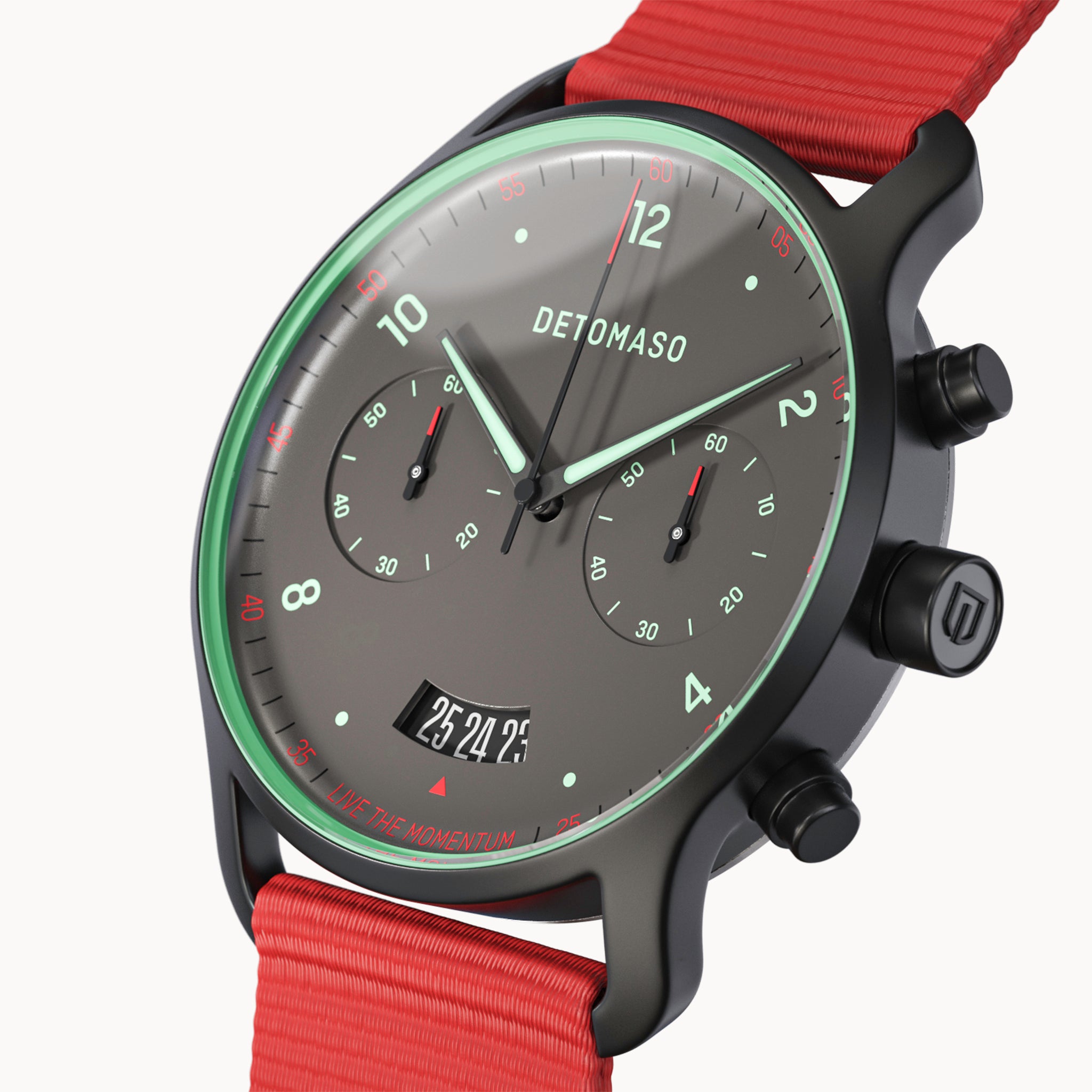 SORPASSO CHRONO GRAY MINT - Ocean Plastic Red Woven - Detomaso Watches